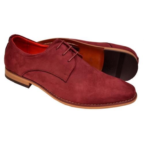 Tayno "Howard" Burgundy Vegan Suede Plain Toe Lace-Up Derby Shoes